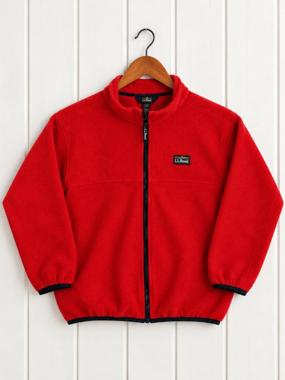 L.L. Bean Fleece Jacket Red Navy Blue Trim Women's Large Vintage Gorpcore
